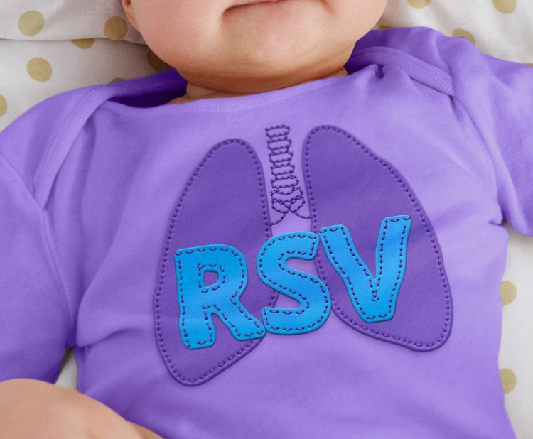 Shirt with “RSV” on an infant