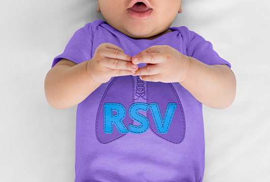 Shirt with “RSV” on an infant